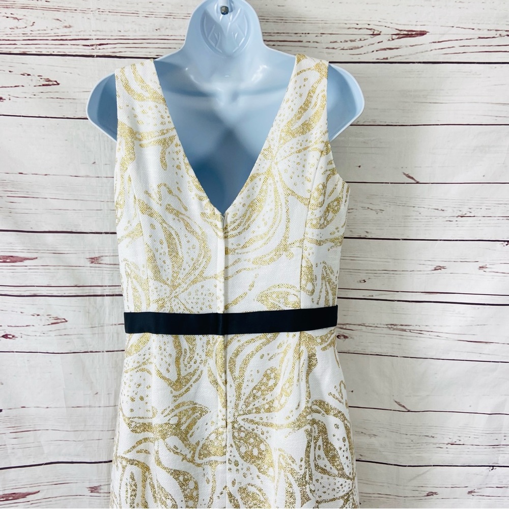 Lilly Pulitzer‎ Laidle Dress Women’s 10 Gold Metallic Shift Beaded V-Neck - Picture 5 of 15